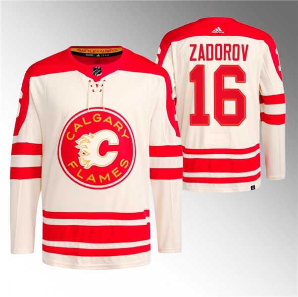 Men's Calgary Flames #16 Nikita Zadorov 2023 Cream Classic Primegreen Stitched Jersey Dzhi